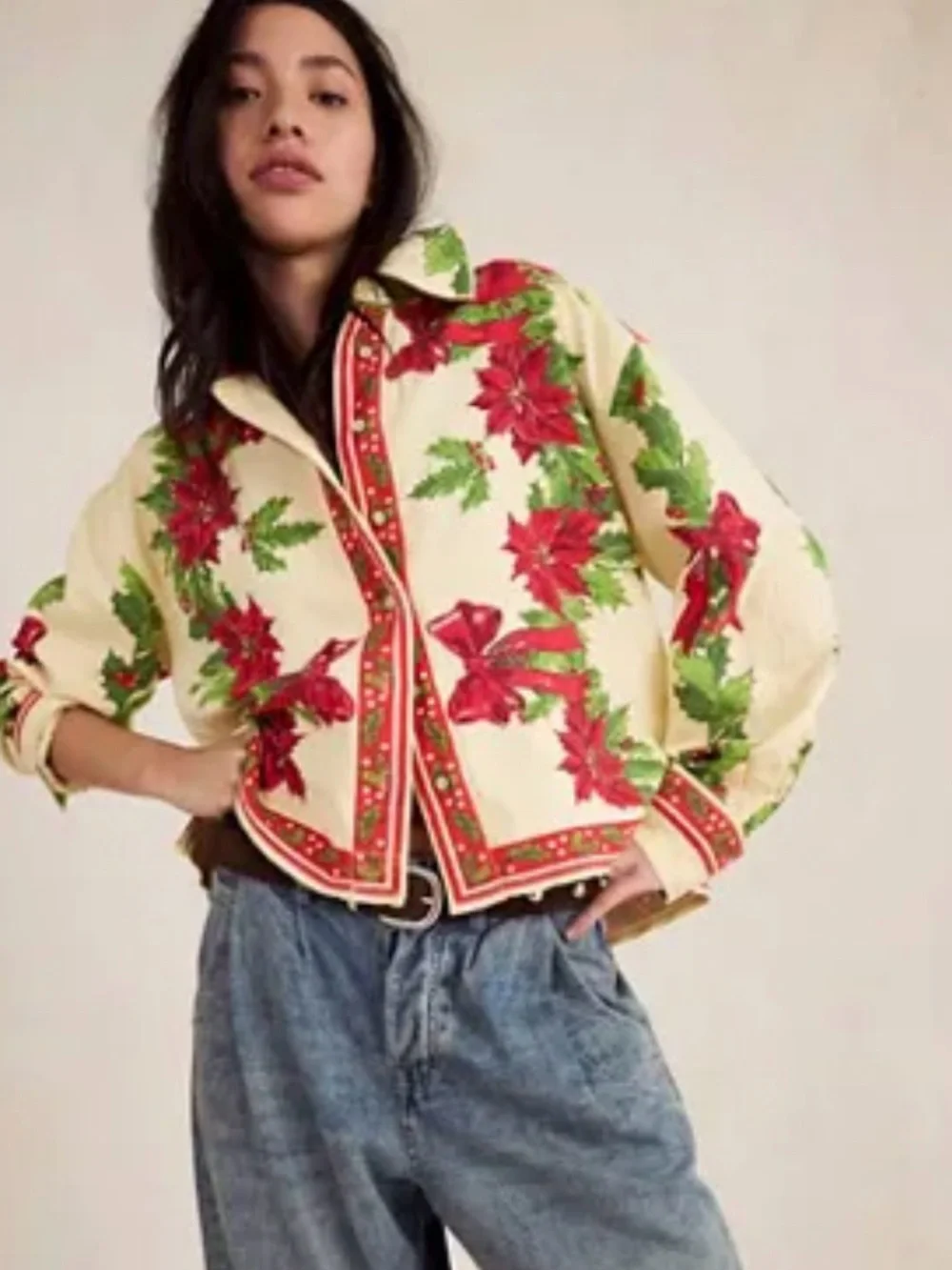 Free People We The Free Holiday Blooms Button Down Shirt